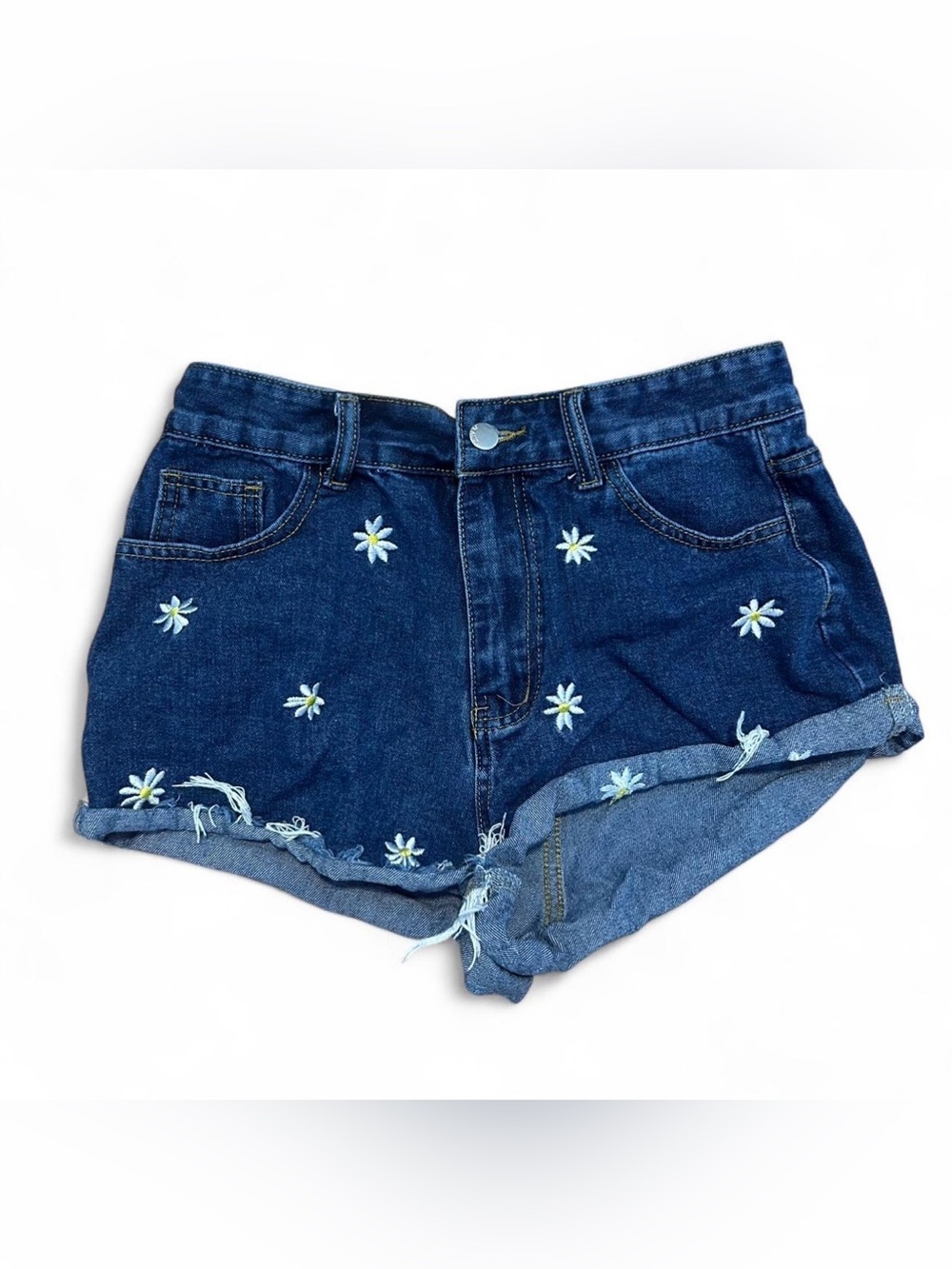 SHEIN Medium white daisy embroidered denim shorts